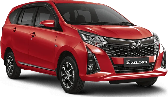 Tampak unit Toyota Calya warna Red (Spot Order*), 4 varian tersedia, referensi promo calya