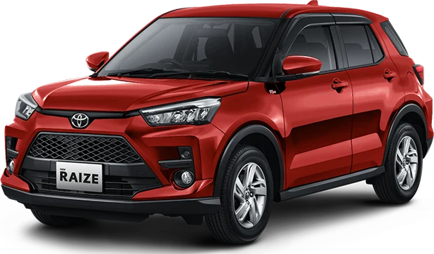 Tampak unit Toyota Raize warna Red, 7 varian tersedia, referensi promo raize