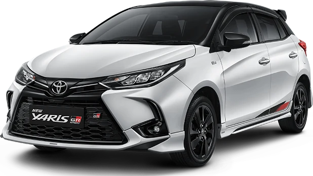 Tampak unit Toyota Yaris warna Black + Super White II, 4 varian tersedia, referensi dp yaris gr